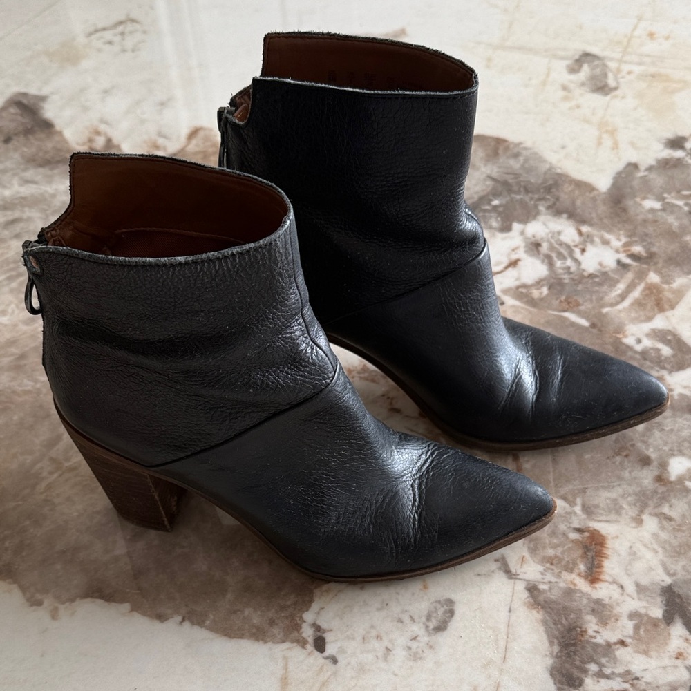 Franco Sarto Black Leather Pointed-Toe Ankle Boots - Women's